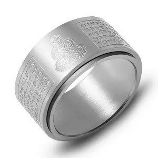 Rotating Titanium Steel Ten Thousand Words Amulet Ring: Eight Guardian Deities, Zodiac Birth Year, Heart Sutra for Men