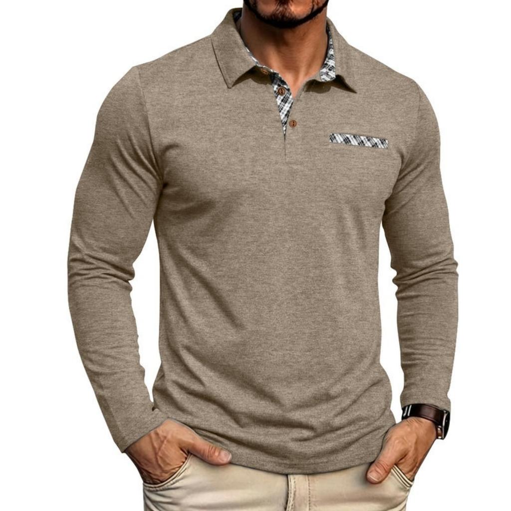 Men Long Sleeve Polo Shirt Casual Button Down Collar Pocket Design Classic Fit T Shirt Breathable Fabric Soft Material