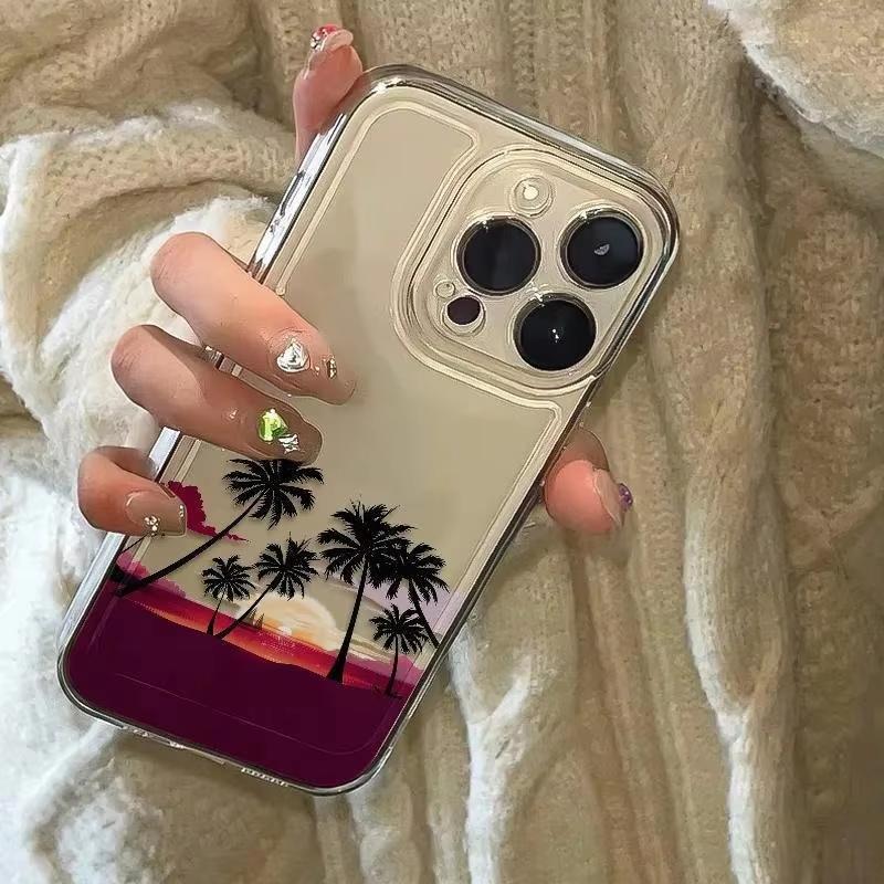 Summer Beach Sunset Palm Tree Clear Phone Case For Samsung Galaxy S26 S24 S25 S23 Ultra S22 S21 S20 Plus FE A50 A71 Soft Cover