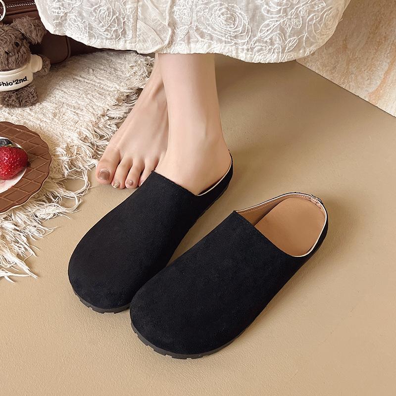Boken Slippers Women's Summer Leather Surface Outer Wear Non-slip Soft Bottom Fashion Bag Head Drag Girls Lazy One Foot Half Drag