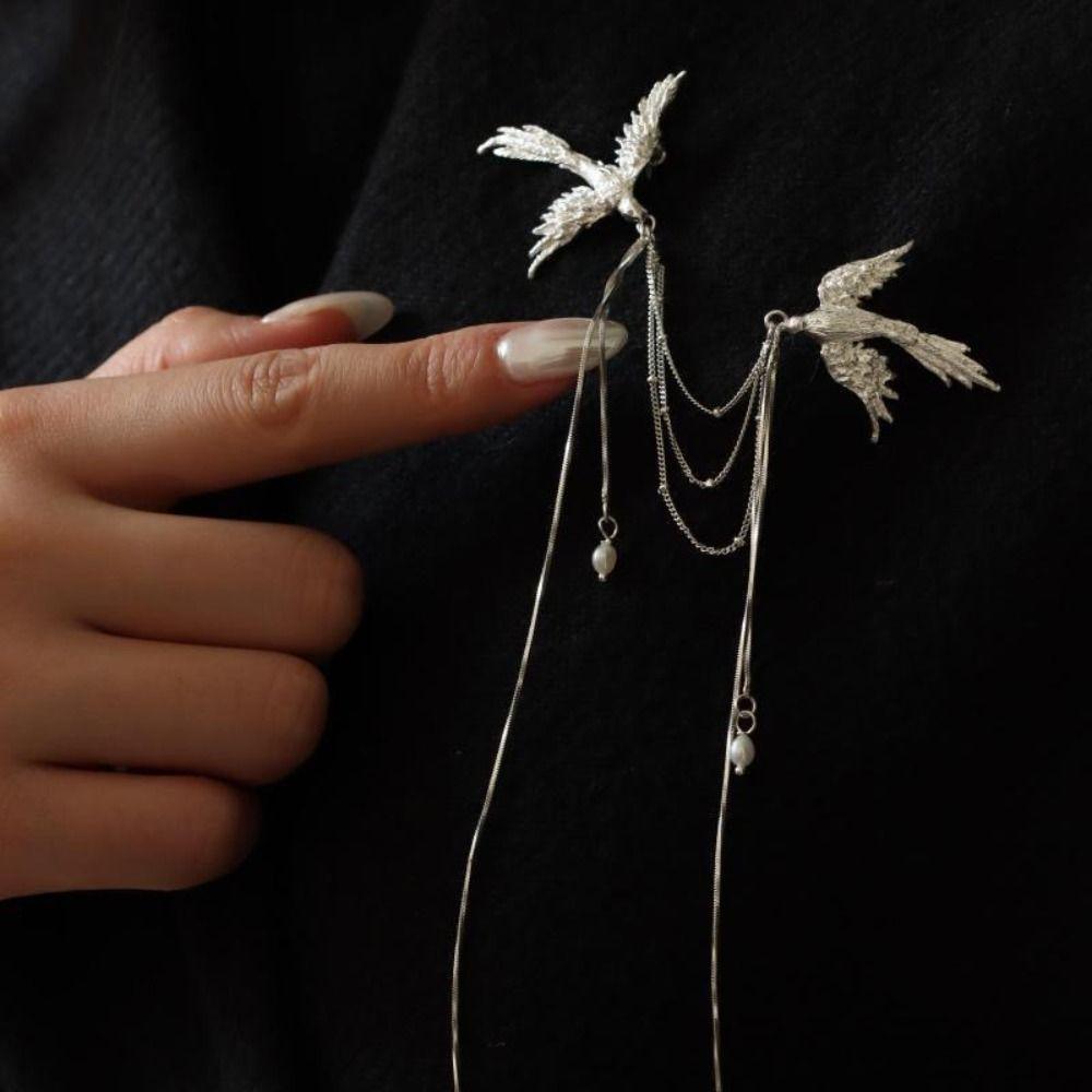 Vintage Phoenix Tassel Brooch Pearl Long Fringe Brooches Exquisite Chinese Style Brooch Pin  Women