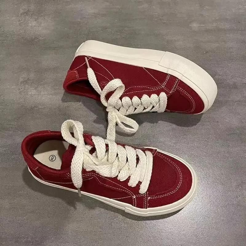 2025 Hot Sale Spring New Retro Low-top Canvas Shoes Flat Women Casual Thick Sole Women's Board Shoes