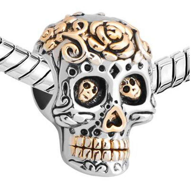 

Золотая новая роза, подвеска в виде черепа на Хэллоуин, бусины, сделай сам, ювелирные изделия ручной работы, амулет, подходит для браслета Pandora, ожерелье