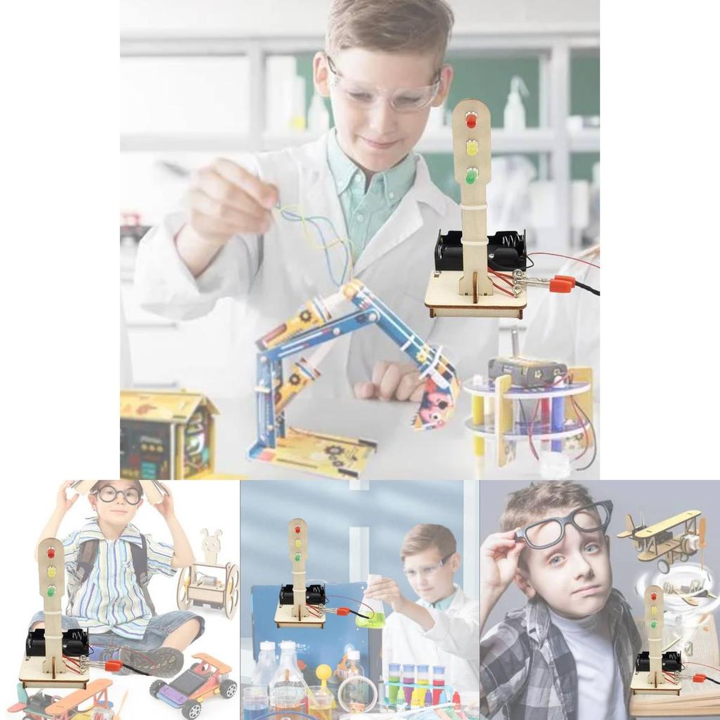 Wooden Diy Traffic Signal Light Educational Toy For Kids Science Experiment Stem Education