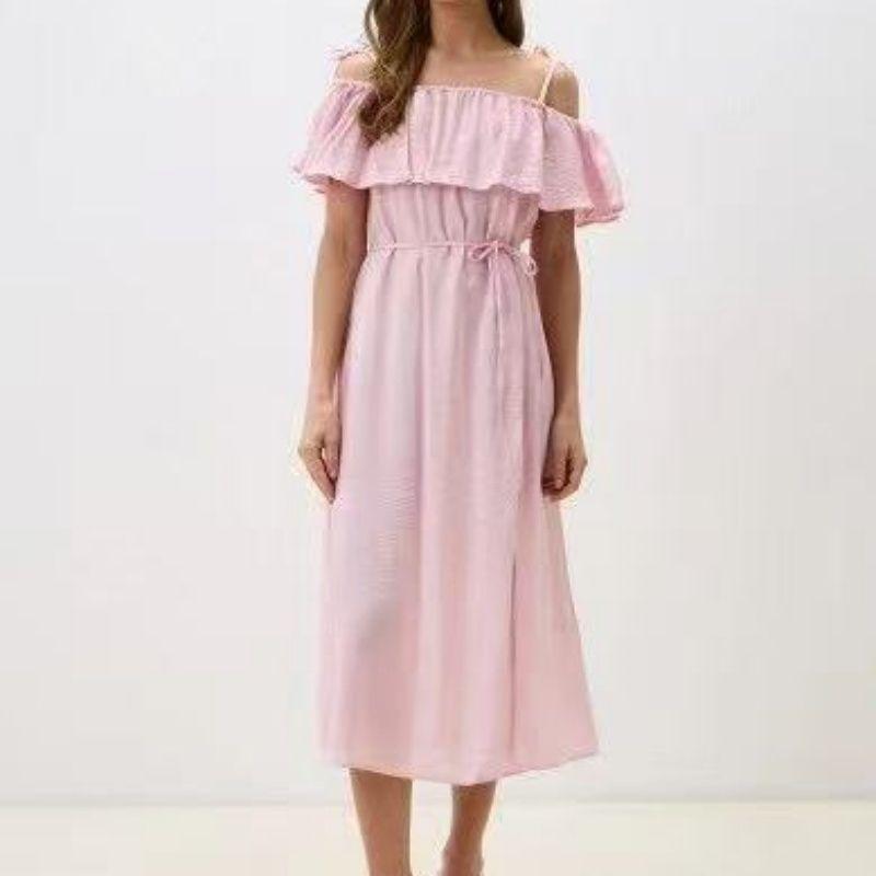 Foreign Trade European and American Single One piece Dress Women Summer New off-Shoulder Sweet French style Temperament off-Shoulder Sling Long dress