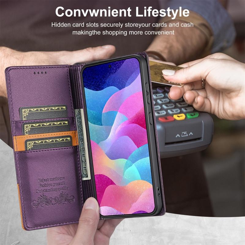 Magnetische Diebstahlschutz-Bürste Leder-Geldbörse Karten-Handyhülle für Samsung Galaxy S25 Edge S24 Ultra S23 Plus S22 S21 S20 FE S10 Hülle