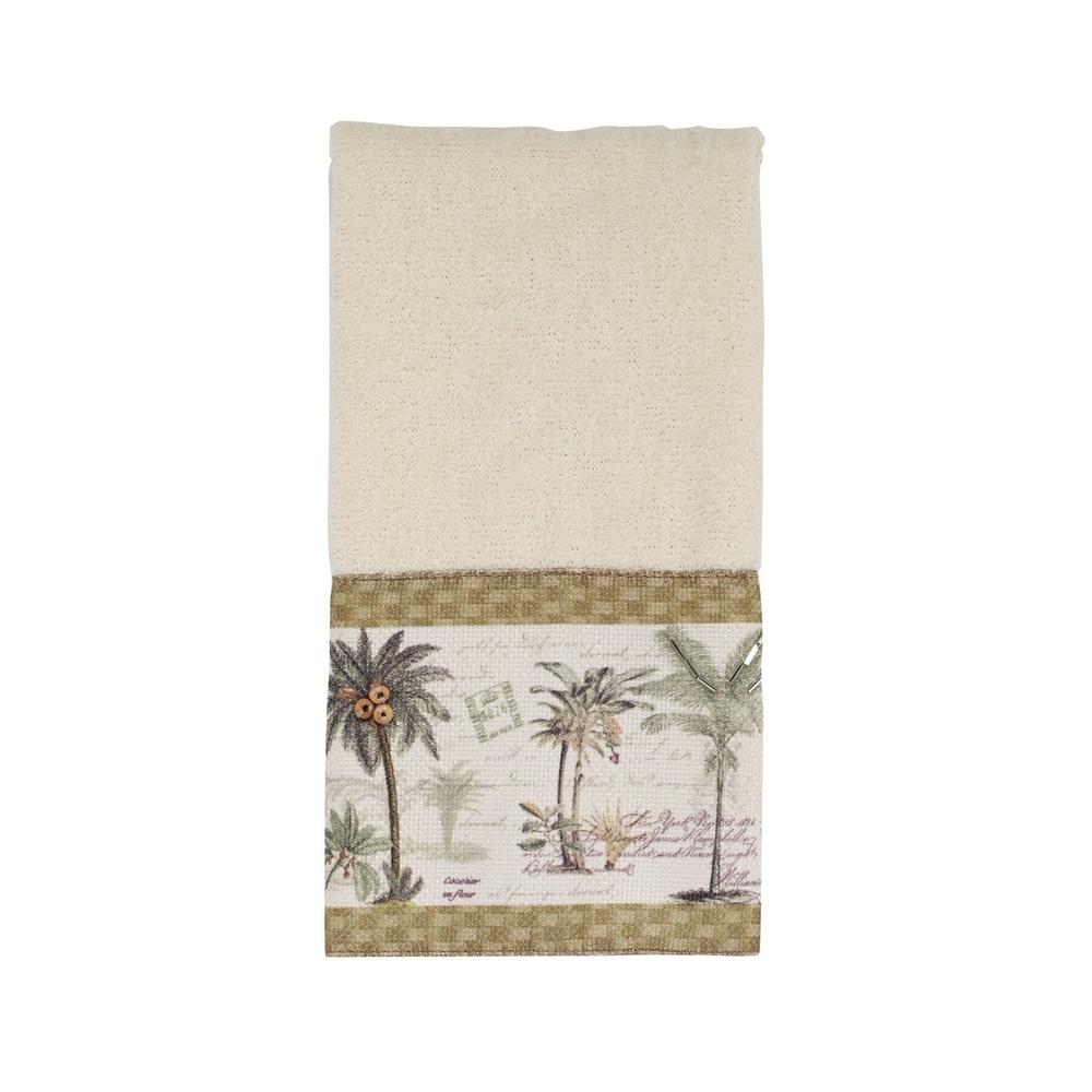 Ivory Fingertip Towel Tropical Palm Pattern Cotton Decorative Towel Bathroom Accessory Embellished with Sequins Unique Gift Idea