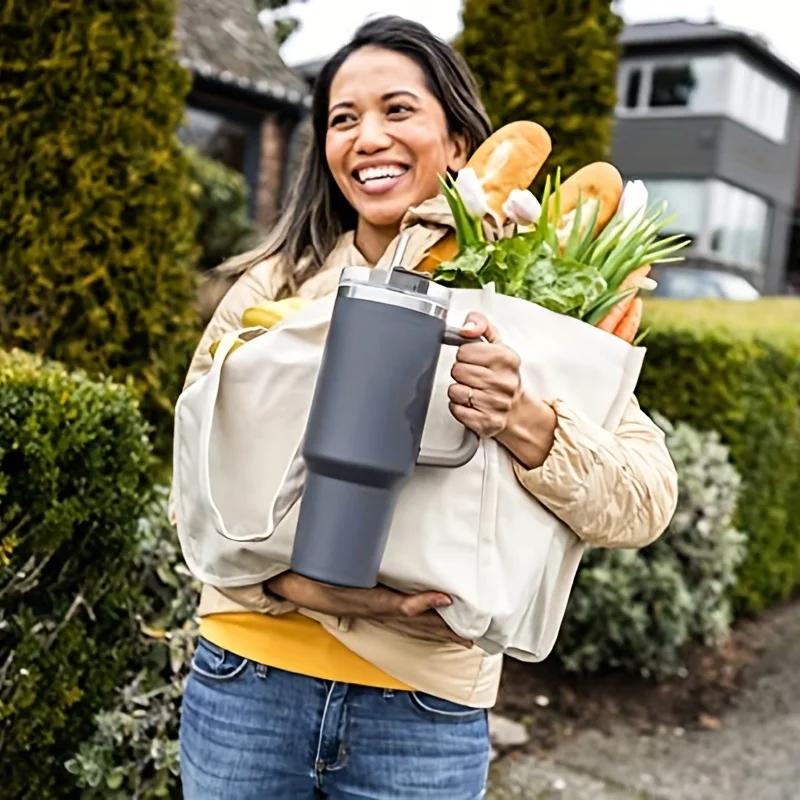1Pc Insulated Reusable Double Wall Tumbler with Handle and Straw Lid, Stainless Steel Water Bottle, Travel Mug, 40 OZ Rainbow Oz