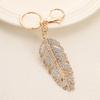 Keychain Pendant Rhinestones Inlaid Feather Shape Key Chain with Anti-Oxidation Lobster Clasp Backpack Bag Accessory