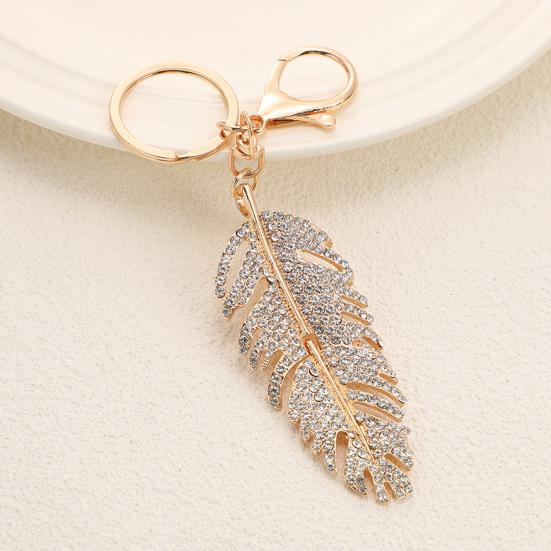Keychain Pendant Rhinestones Inlaid Feather Shape Key Chain with Anti-Oxidation Lobster Clasp Backpack Bag Accessory