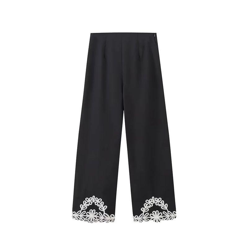 Spring New Design Sense Retro Short V-neck Embroidered Vest High Waist Wide Leg Casual Embroidered Trousers