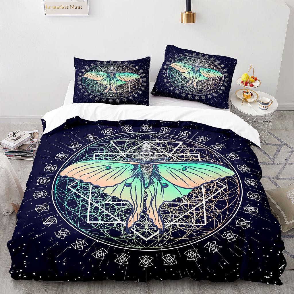 Death Moth Duvet Cover Set Queen Size Gothic Skull Boho Comforter Cover Black And White Skeleton Decorative Soft Bedding Set