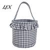 Versatile Household Storage Halloween Basket, Plaid Ruffle Trick or Treat Candy Bucket with Handle Easter Egg Hunt Carriers for Kids, Reusable Gingham