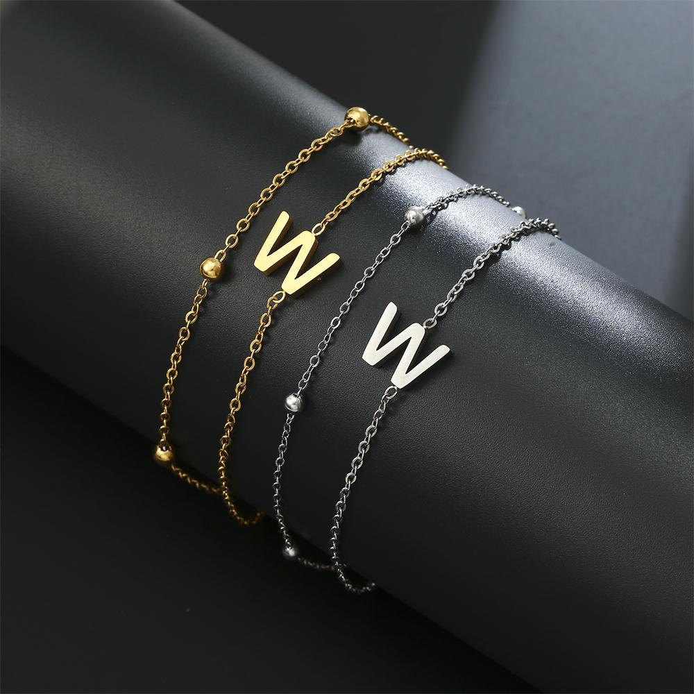Cazador Stainless Steel Initial Letter Double Chains Bracelet for Women A-Z Alphabet Jewelry 2026 Bracelet On Hand Birthday Gift