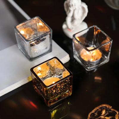 1PC Simple and Modern Square Glass Candle Holders for Home Restaurant Romantic Candlelight Dinner Bar Party Coffee Shop
