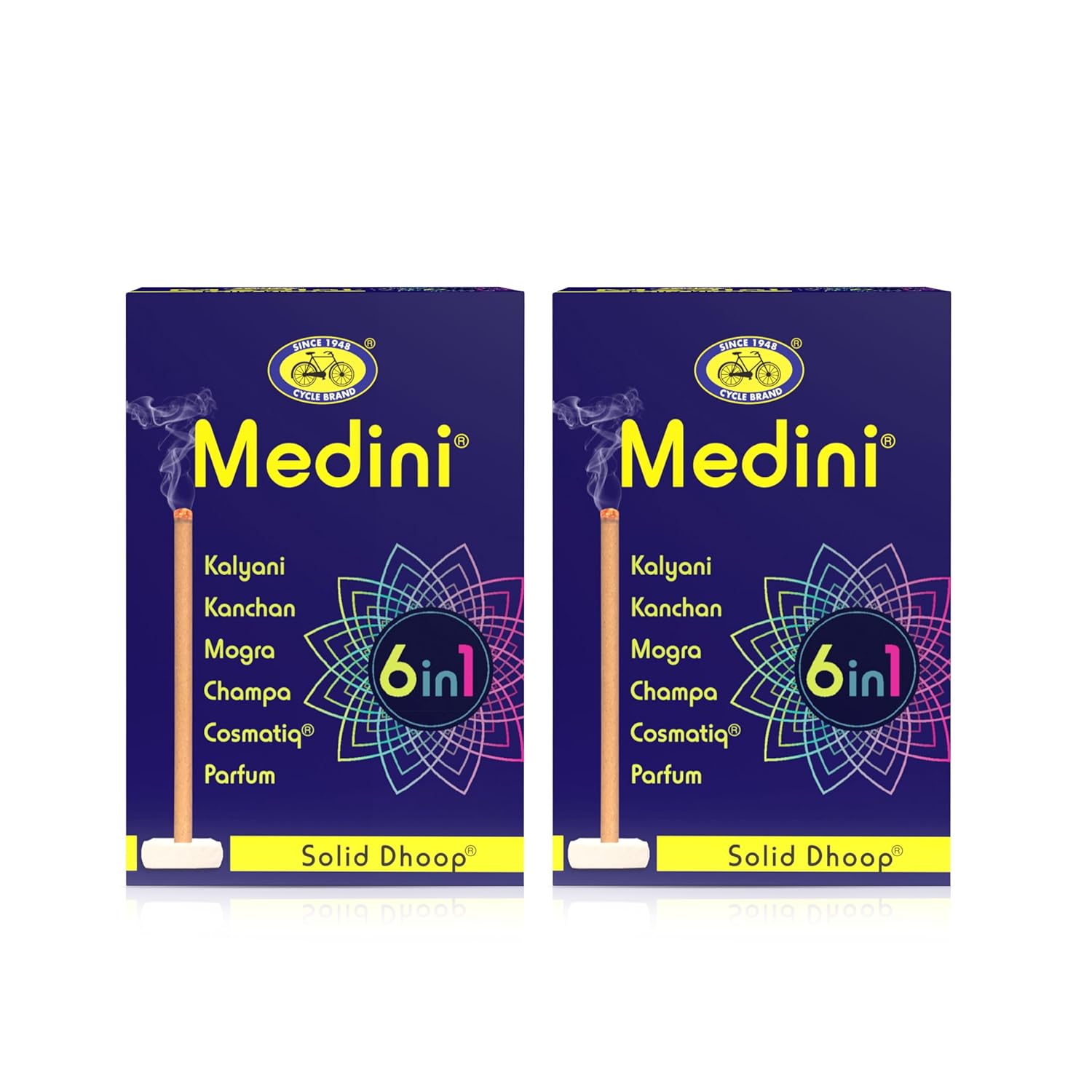 

Cycle Pure Medini 6 In 1 Solid Dhoop Pack Of 2 60 Sticks Charcoal Free Bambooless Natural Fragrance With Free Holder For Puja And Meditation