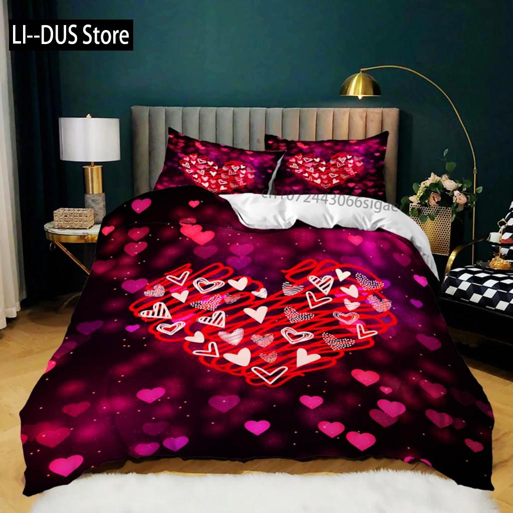 

Комплект підодіяльника з серцем любові Рожевий комплект постільної білизни з серцем любові Подарунок на День святого Валентина Дівчача спальня Мікрофібра Розмір Квін Кінг Покривало для ковдри EU Single(135*200cm)3pcs