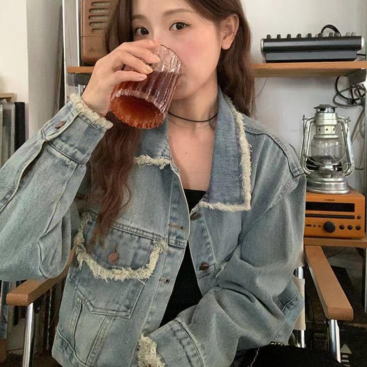 Spring and Autumn Women's Plus Size Vintage Tassel Denim Jacket Hong Kong Style Chic Jacket