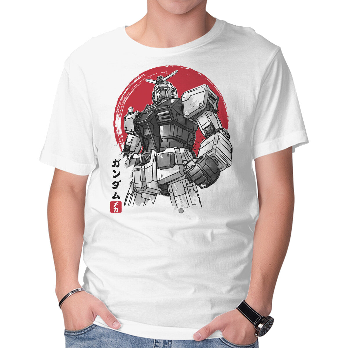 Unisex Crew Neck T-Shirt Gundam Sumi-e Graphic Short Sleeve Casual Tee XXXXL
