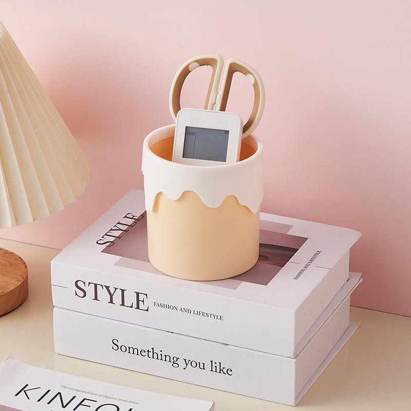 kawaii Ice Cream Pen Holder Cosmetic Brush Storage Holder Desk Stationary Organization Storage Box Office School Supplies