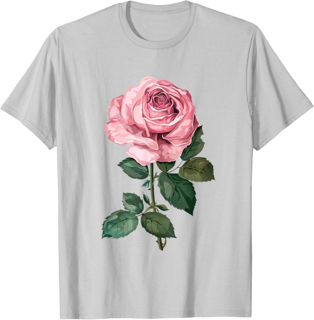Pink Rose Flower Graphic Print Men's Cotton Casual Daily T-Shirt Soft Short Sleeve Tee