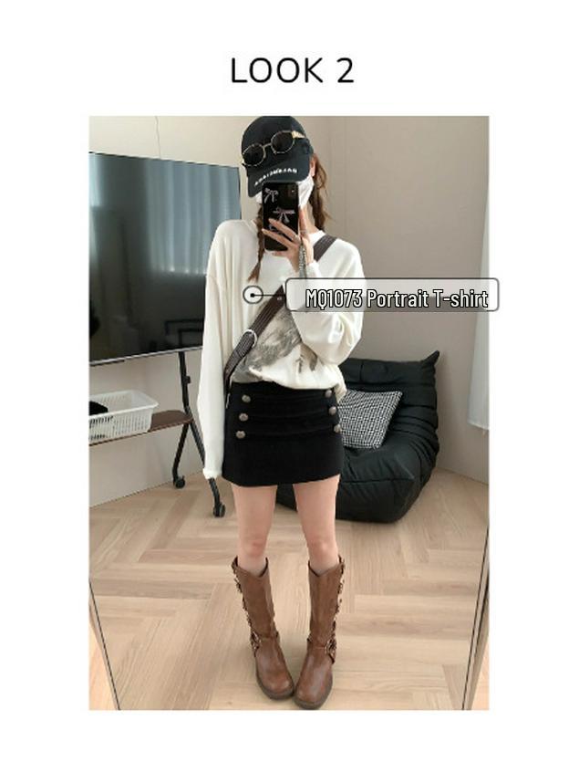 Moqie Stylish Retro Double-Breasted High-Waist Slim A-line Wool Skirt MQ1075