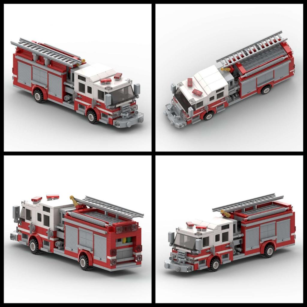 Urban Miniature Street View Fire Station MOC Building Blocks Set Small Fire Pump Truck Model Kids Puzzle Toy Boy's Birthday Gift