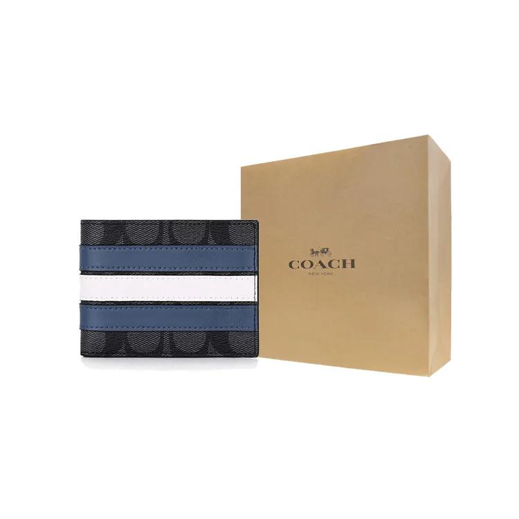 COACH Billfold Wallet PVC Wallet Men's Black Gray Blue White (Unisex) Wallets 3004 QBOH0