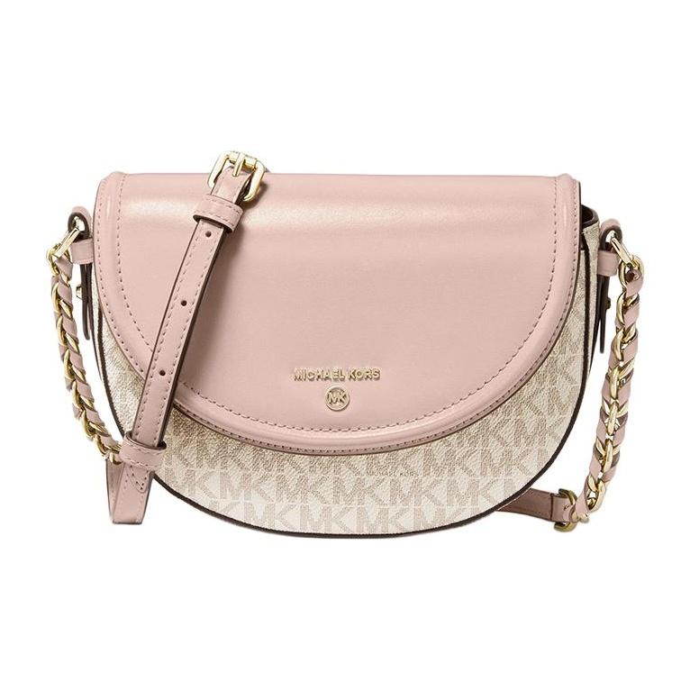 

Michael Kors Mk Jet Set Charm Classic Monogram Color Block Leather Saddle Bag Medium Women shoulder bag Vanilla-White Nude-Pink 32T0GT9C6B-173 Basic Set (Bag+Dust Bag)