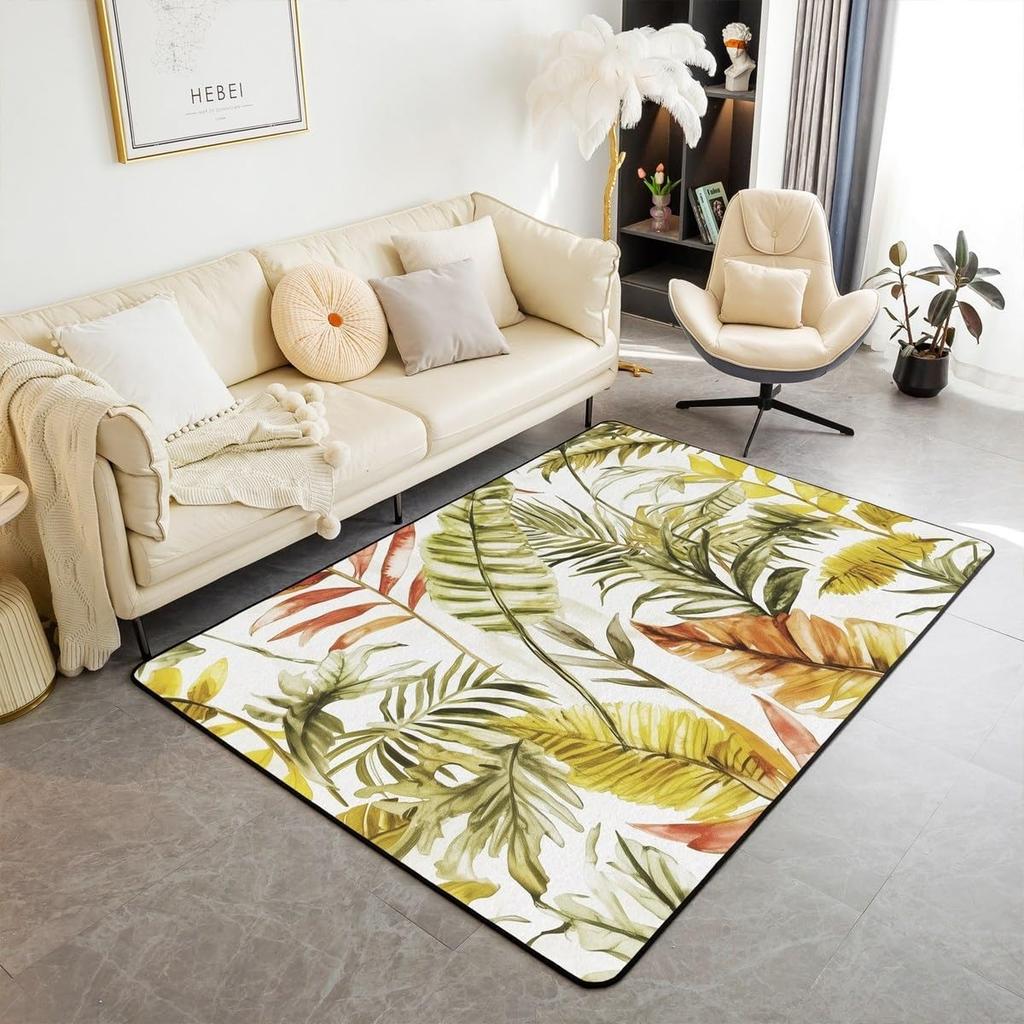 Tropical Flower Living Room Rug Bohemian Home Decor Carpet Absorbent Non-Slip Indoor Outdoor Decor Mat for Bedroom Hallway