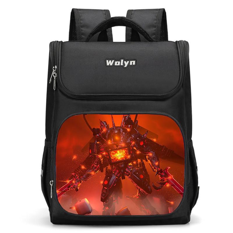 Trendy Nylon Student Backpack With Titan Monitoring Man Design For School Use