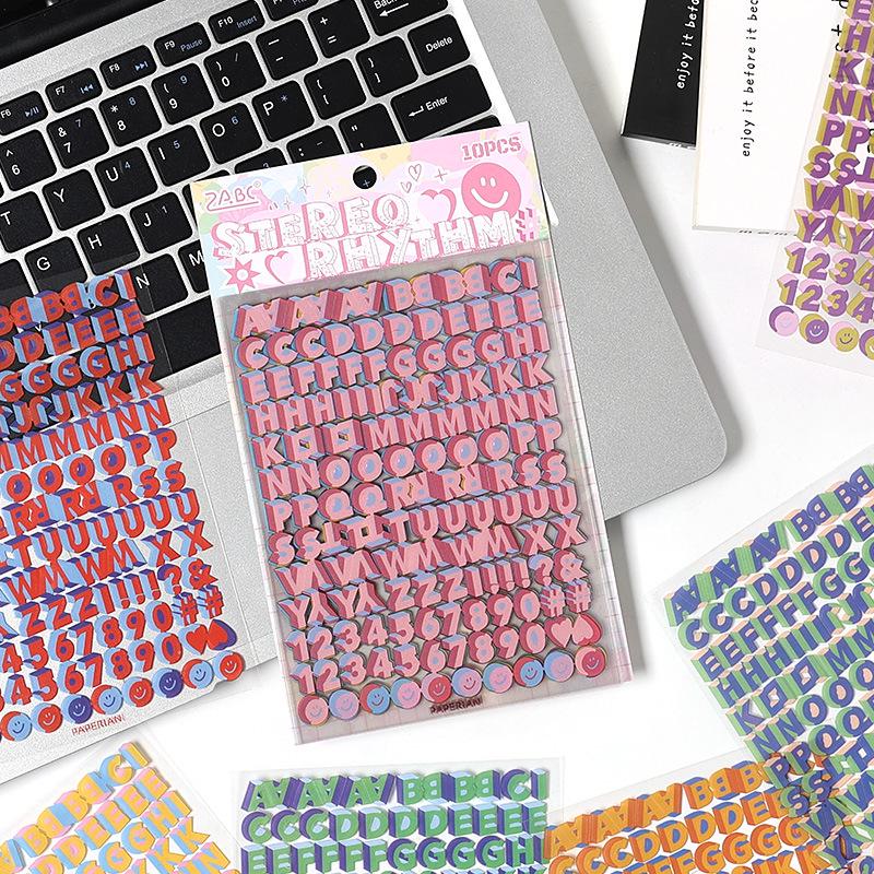 Yuezhen 3D Dynamic Journal Stickers - PET Letter & Number Stickers for Journaling