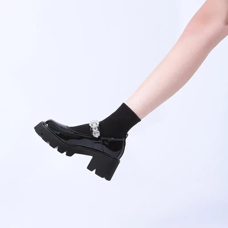 Fashion Autumn New Women Single Shoes Gothic Rivets Rhinestone Cosplay Female Pumps Black Lolita Mary Wedges Shoes Platform
