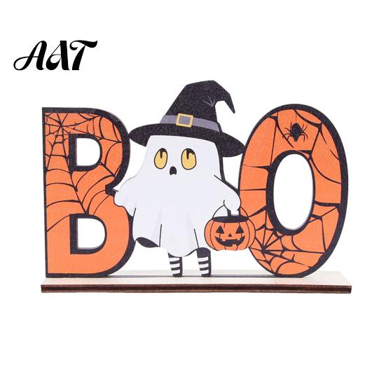 Decorative Fall Table Sign Halloween Wooden Sign, Cute Pumpkin Boo Ghost Holiday Window Display Ornament Tabletop Centerpiece for Indoor Mantel