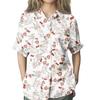 Women's Fashion Seven Sleeve Casual Lapel Back Tie Shirt Printed T-Shirt Top