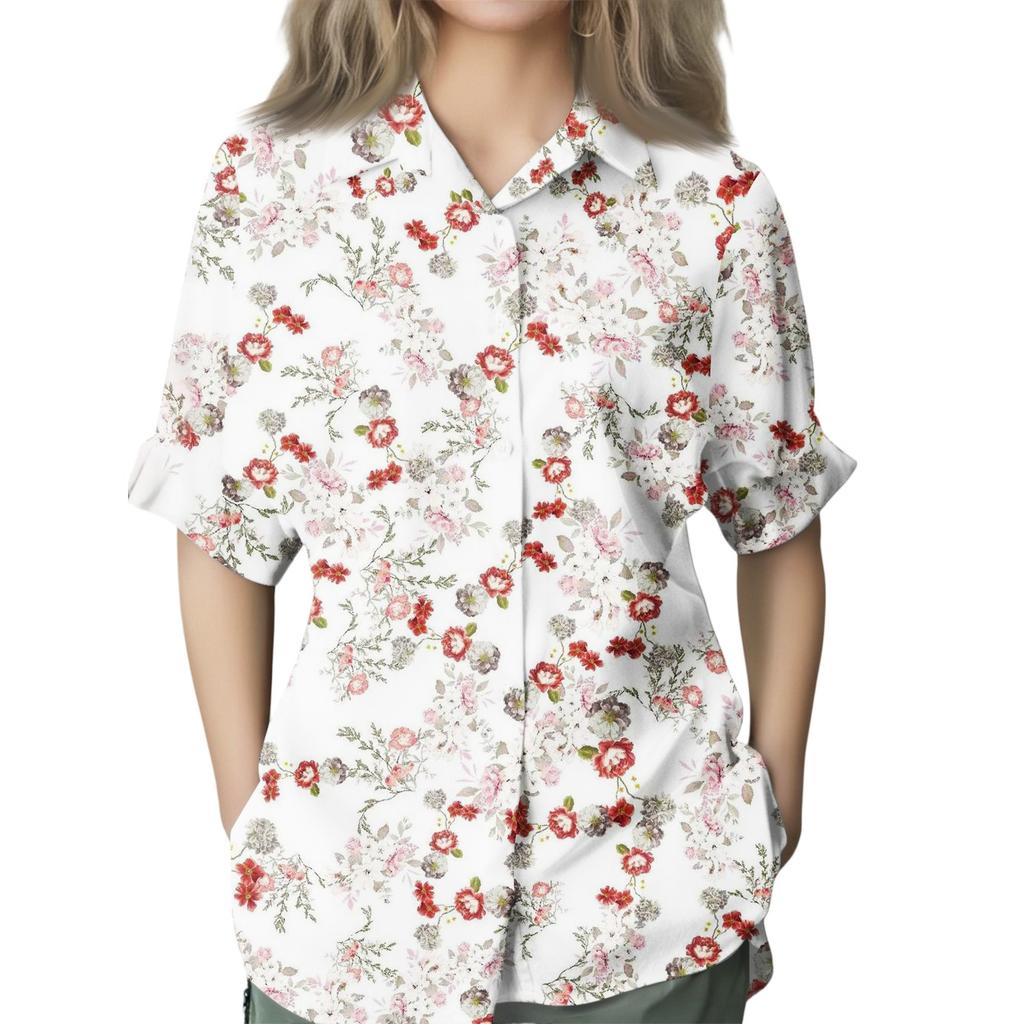 Women's Fashion Seven Sleeve Casual Lapel Back Tie Shirt Printed T-Shirt Top