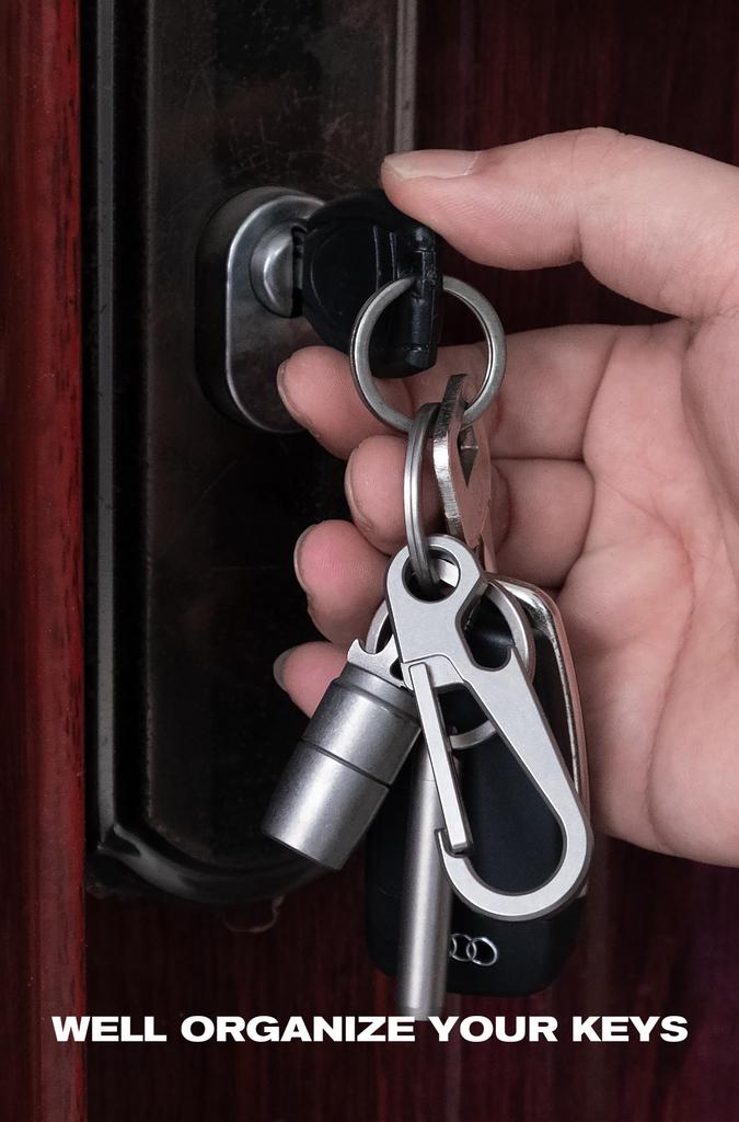 KEEPO LINK Titanium Carabiner Keychain Clip with Bottle Opener, Small Carabiner Clip, EDC Keychain Holder, Unisex, OLM02 (Gunmetal Gray)