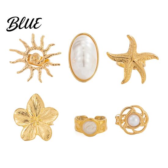 Layered Ring Set 6Pcs/Set Finger Set Ocean Style Adjustable