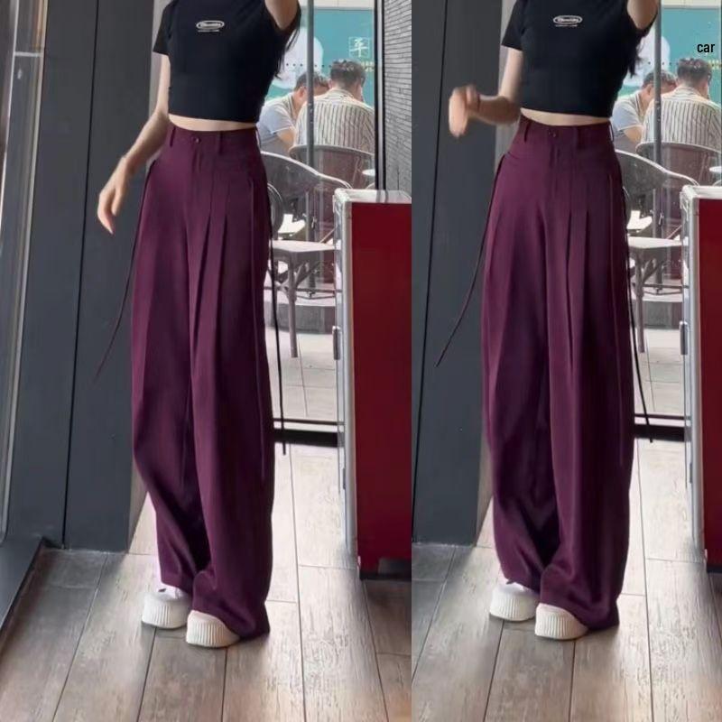 High-Waisted Drape Wide-Leg Women's Pants – Spring/Summer Fashion, Slimming, Casual, Floor-Length 
