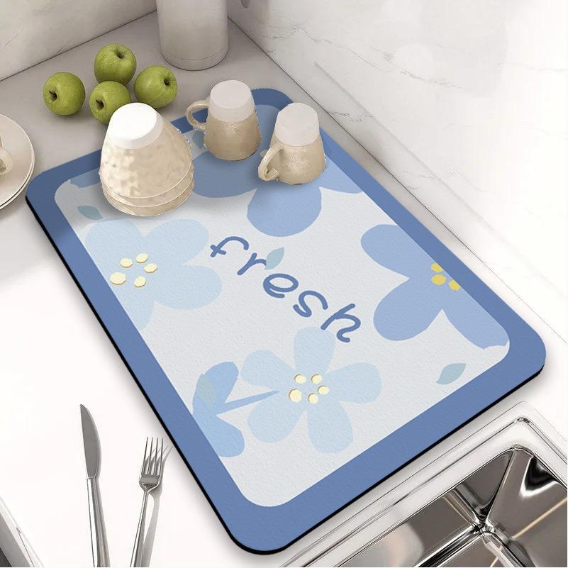 Solid Kitchen Super Absorbent Mat Coffee Dish Drying Mats Non-slip Draining Pad Quick Dry Tableware Faucet Placemat Dinnerware