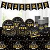 Graduation Decorations  Disposable Black Graduation Tableware Kit For 25 Guests Plates Napkins Cups Tablecloth Hanging Graduation Party Decorations