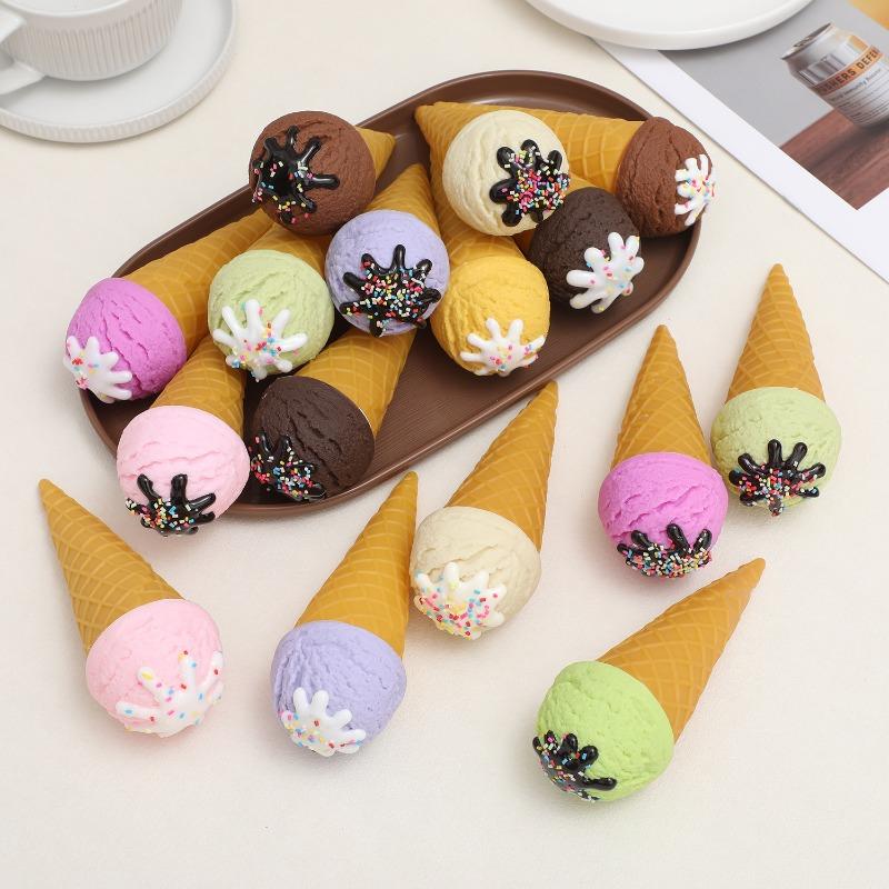 1Pc Ice Cream Model Colorful Jam Waffle Cone Pretend Food Ornament Display Prop For Dessert Cold Drink Shop Decor