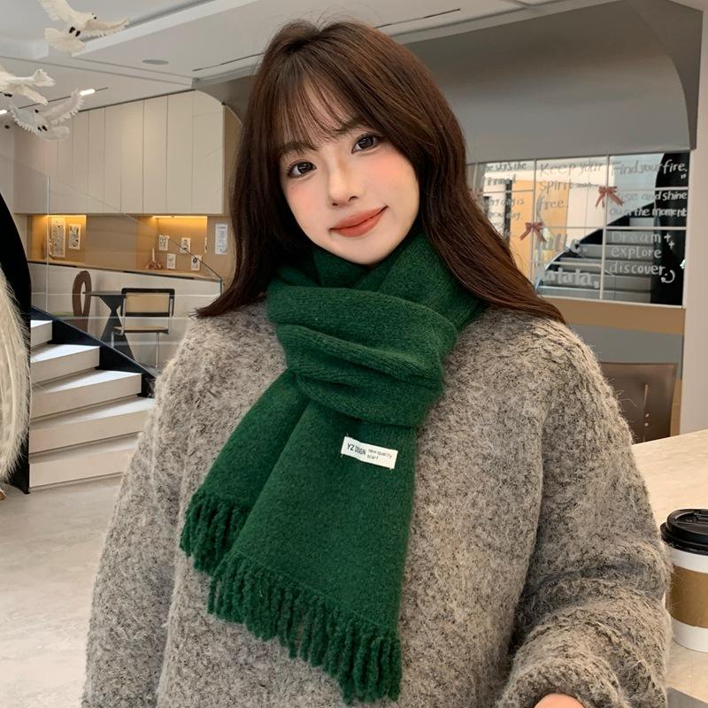 Women Winter Red Green Christmas Knitted Scarf Headscarf Lady Men Preppy Simple Tassel Scarve Foulard Wrap Shawl Casual Korean