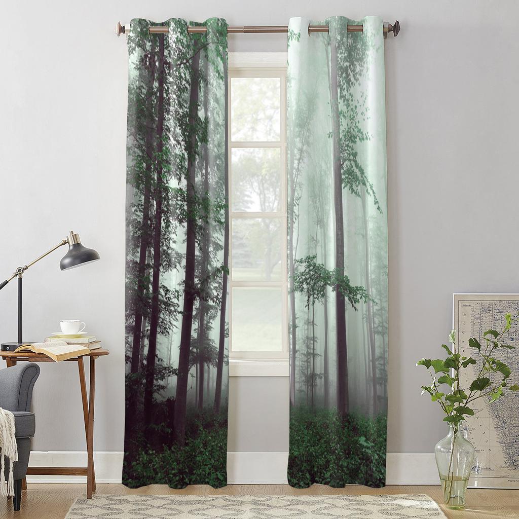 Autumn Woods Mysterious Fog Curtains for Living Room Kitchen Window Curtain Luxury Curtains for Bedroom Kids