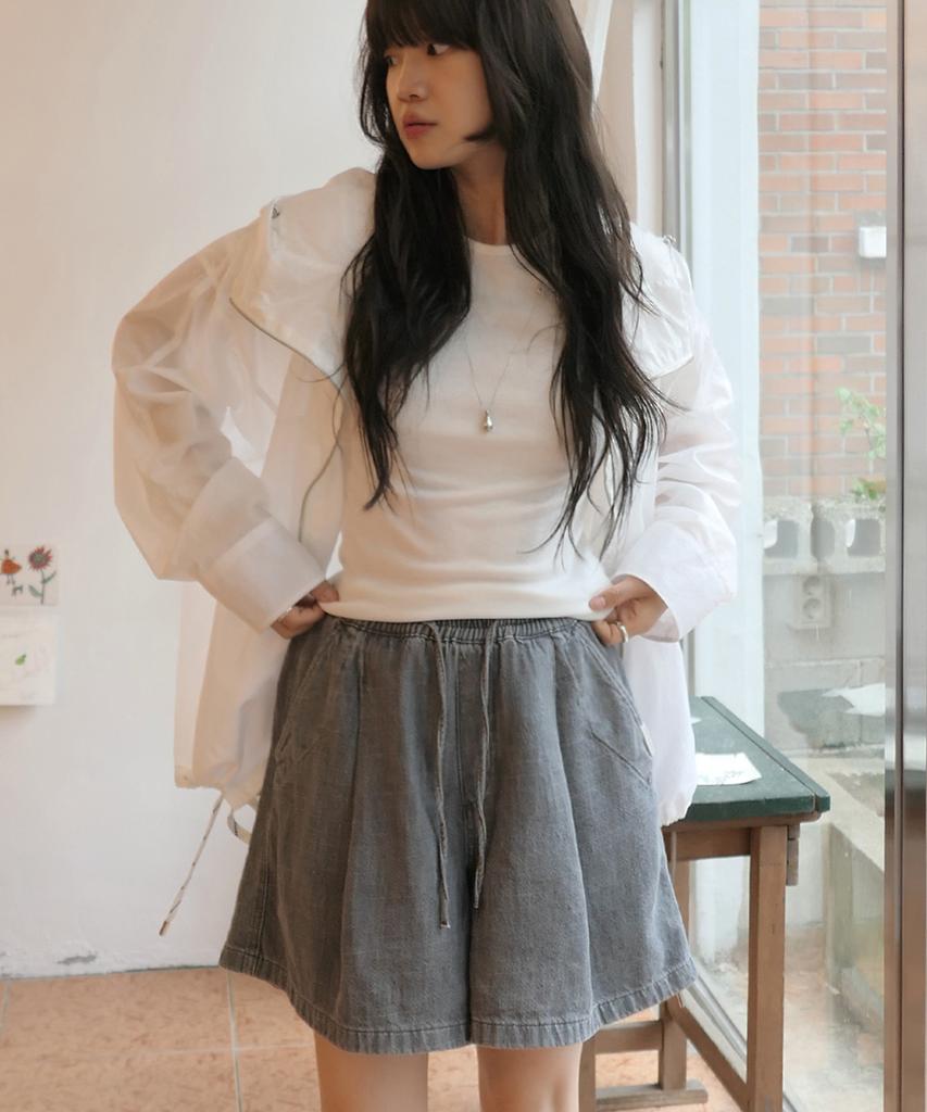 MALOUPE 9206 Lightweight Half Denim Pants (Grey)