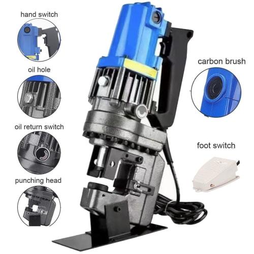 Elektrischer Hydraulischer Lochstanzer, 1300W Winkelprofilstahl Stanzwerkzeug, Hydraulischer Lochstanzer mit 5 Matrizen für Eisen-, Kupfer-, Aluminiumplatte und Winkel S