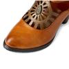Johnature Echtes Leder Ausgehöhlte Dicker Absatz Spitze High Heels Retro Pumps Handbemalte Flache Damenschuhe