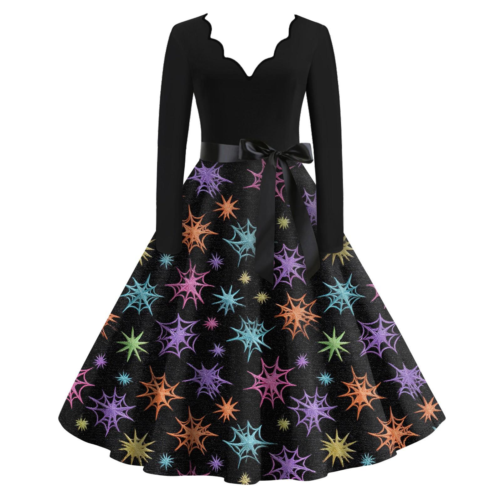 

Женские повседневные модные длинные платья с графическим принтом на Хэллоуин M чёрный