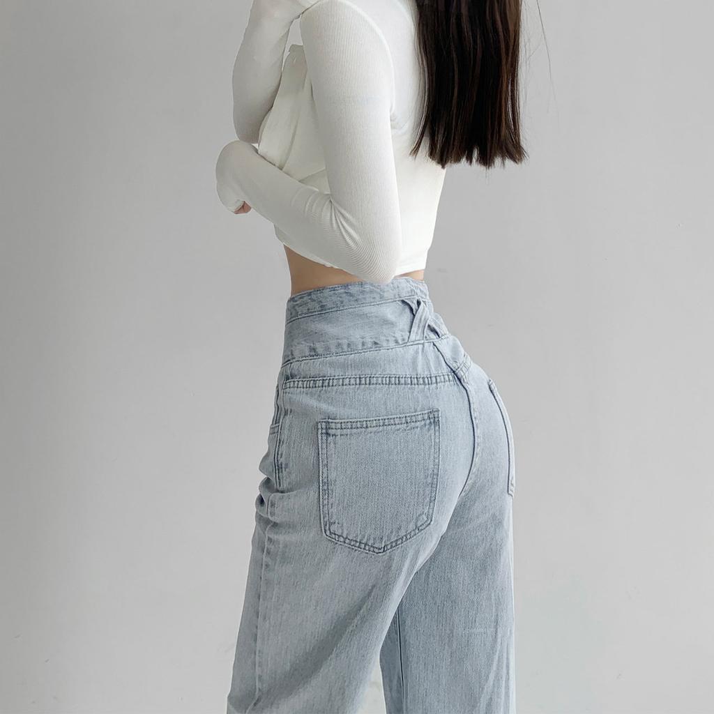 Wiosna Jesień Jeansy z Szerokimi Nogawkami Kobiety Vintage Baggy Wysoki Stan Spodnie Denim Luźne Proste Mom Jeans