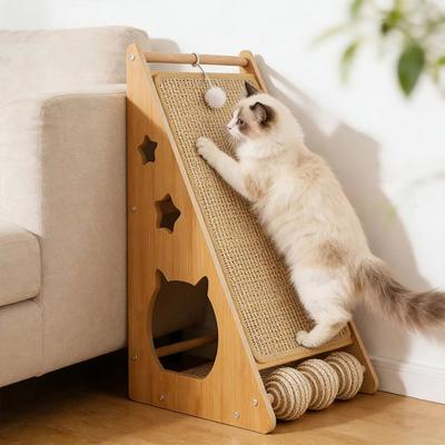 Incline Cat Scratching Board Triangle Cat Scratcher Sisal Cat Scratch Ramp with Fuzzy Ball To Protect Furniture Sofa for Indoor Cats